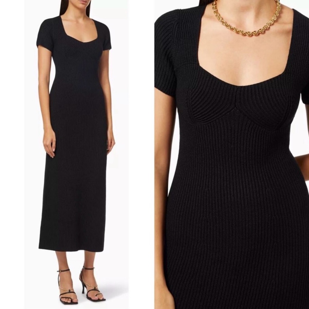 Staud Camden Dress XL Black Rib Knit Bustier Midi Dress Stretch NWT - Picture 2 of 8